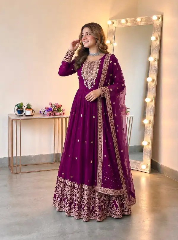 Wine purple embroidered Anarkali suit for women