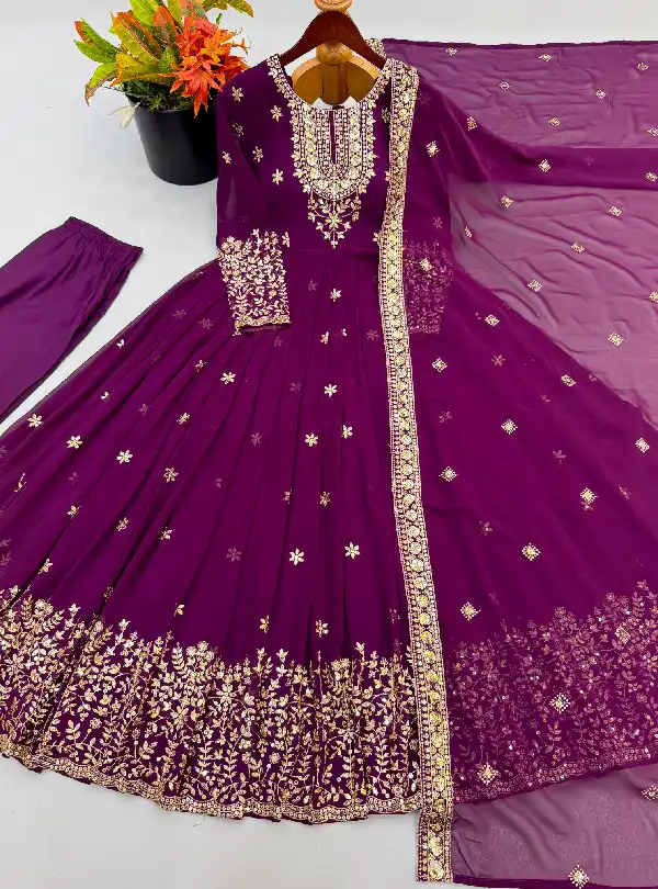 Wine purple georgette Anarkali with dupatta
