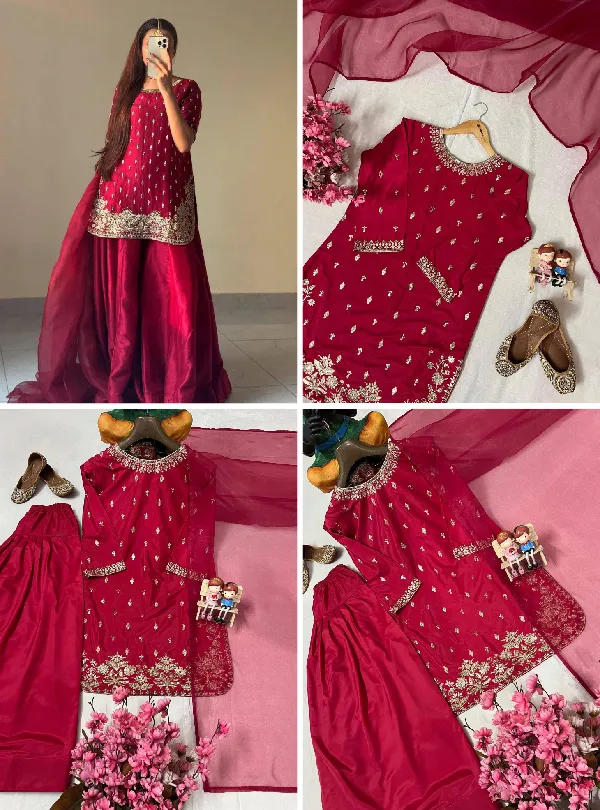 Zari work kurti palazzo set for women