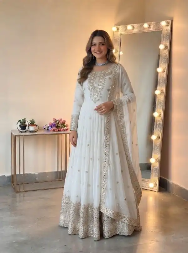 white embroidered Anarkali suit