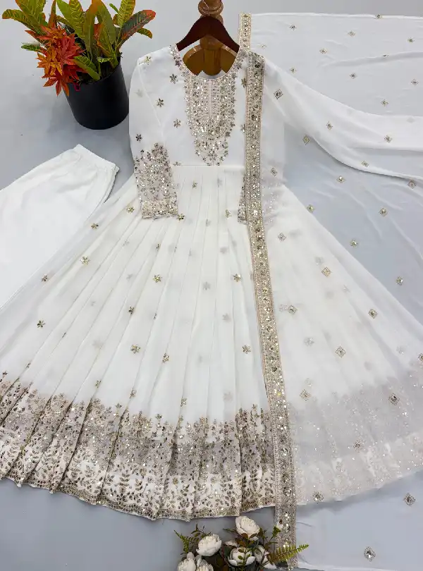 white georgette ethnic gown