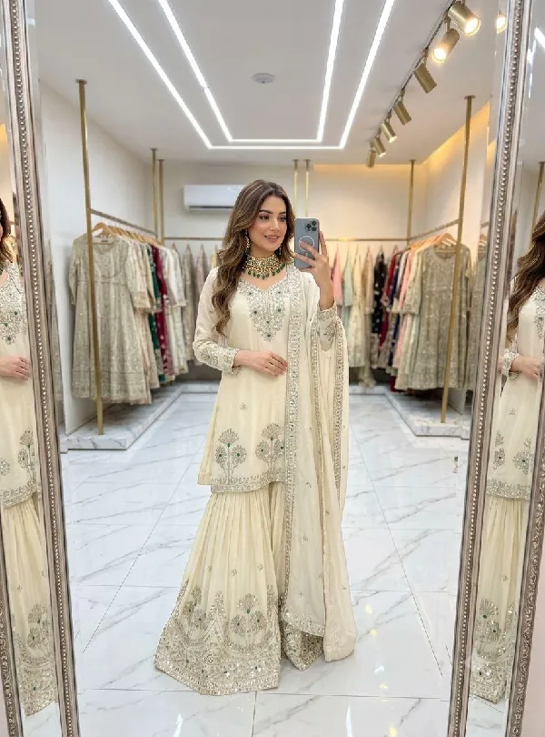 A-Line Satin Silk Suit Set with Stone Handwork