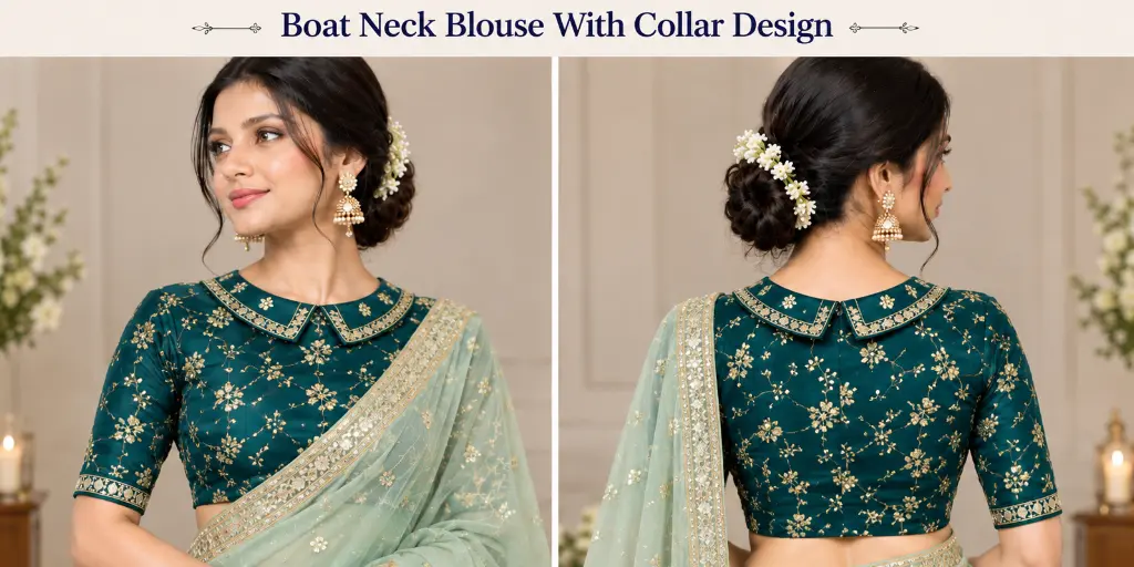 Boat Neck Blouse With Collar