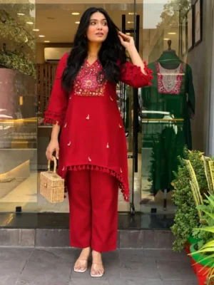 Cotton slub co-ord set for women with embroidery