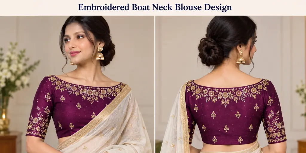 Embroidered Boat Neck Blouse