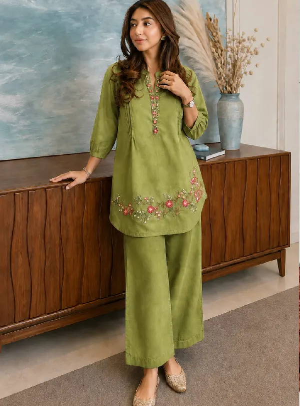 Embroidered Pure Cotton Coord Set with Pant