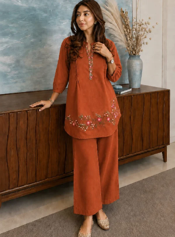 Embroidered pure cotton kurti pant set