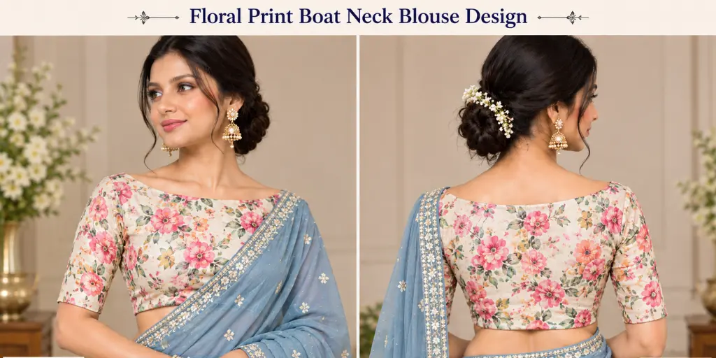 Floral Print Boat Neck Blouse