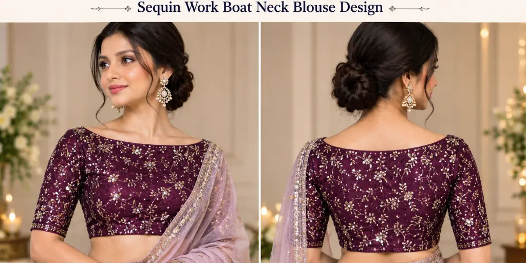Sequin Work Boat Neck Blouse