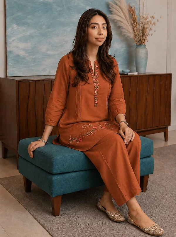 Stylish embroidered kurti with pant