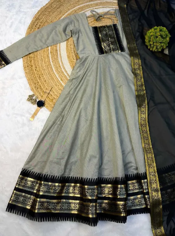 Designer festive Kurti set with zari border and dupatta