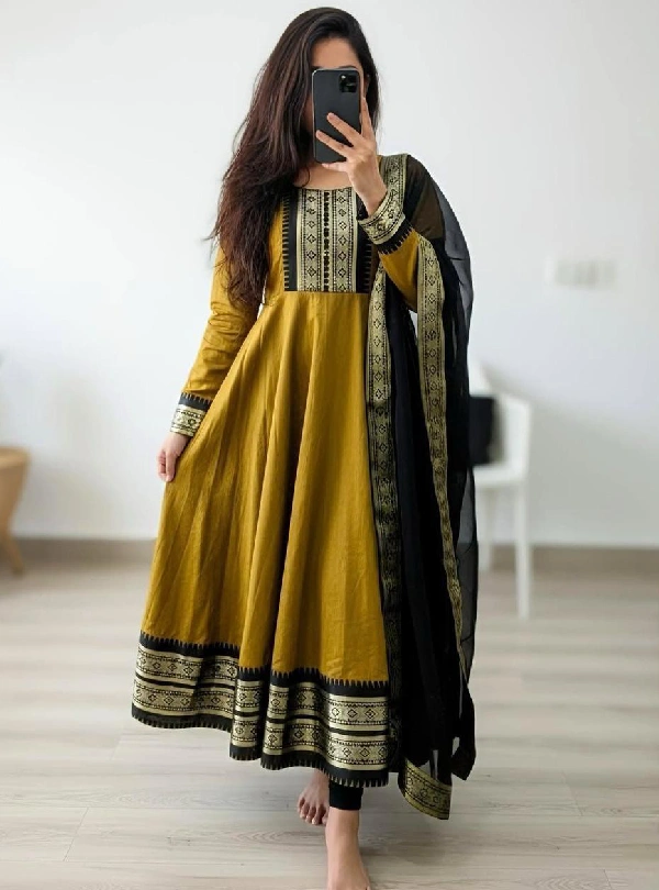 Designer silk cotton Kurti with zari weaving dupatta