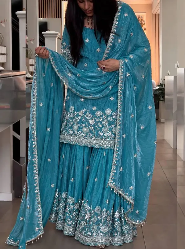 Heavy Embroidery and Sequin Work Sharara Suit Set
