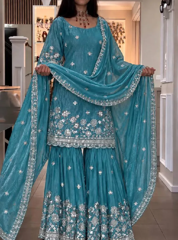 Heavy Frendy Silk Sharara Suit Set with Matching Dupatta