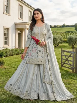 Pure Natural Crepe Silk Palazzo Suit Set