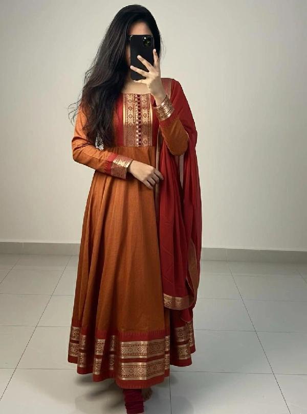 Silk cotton Kurti set with zari work and dupatta